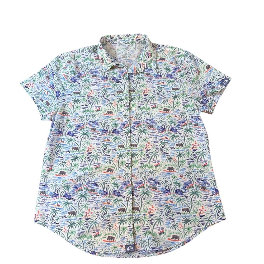 Rabbit Cali Vibes Shirt Women White Tropical Surfing Bear Snap Button SIZE Large